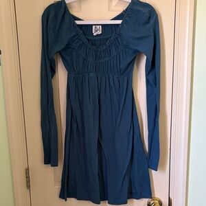 Billabong Teal Gathered Empire Long Sleeve Dress